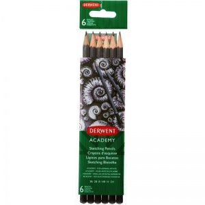 Набор чернографитных (простых) карандашей Derwent Academy Sketching Hang Pack (2H-3B, без ластика) 6шт.