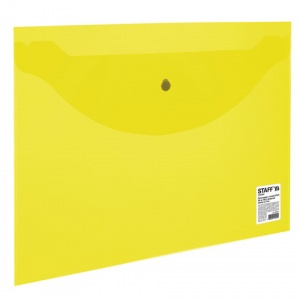 Папка-конверт на кнопке Staff (А4, 340х240мм, до 100л., 120мкм, пластик) прозрачная желтая (226031), 25шт.