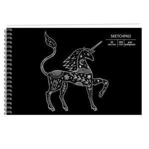 Блокнот для зарисовок А5, 20л Listoff "Unicorn" (250х170мм, евроспираль, картон, фольга)