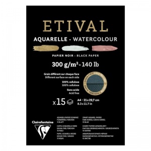 Альбом для акварели А4, 15л Clairefontaine "Etival" (300 г/кв.м, торшон, холодное прессование, черный) (975318C)