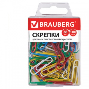 Скрепки Brauberg (28мм, цветные) 100шт., в пластиковой коробке (221111)