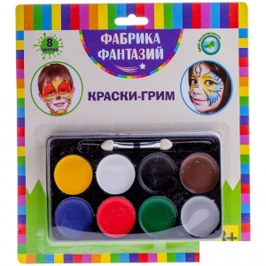 Краски для детского грима Фабрика фантазий, 8 цветов, кисть-аппликатор, блистер (800-41267/920-53432)