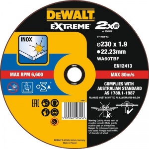 Диск отрезной по металлу и нержавейке 230х1.9мм DeWalt Extreme DT43939