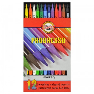 Карандаши цветные художественные 12 цветов Koh-I-Noor Progresso (L=153мм, D=7.6мм, d=7.1мм, круглые) картонная упаковка (8756012007PZ)