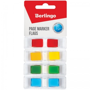 Клейкие закладки пластиковые Berlingo, 4 цвета неон по 35л., 45х12мм, инд. диспенсеры (LSz_45124), 24 уп.