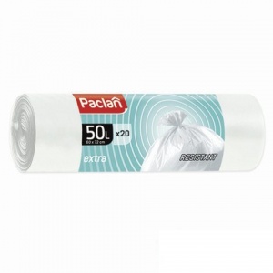Пакеты для мусора 50л, Paclan Extra (60x72см, 9мкм, белые) ПНД, 20шт. в рулоне (163587)