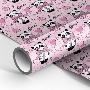 Бумага упаковочная MESHU "PandaGift_Pink", 90 г/кв.м, 70x100см, глянцевая (MS_46387)