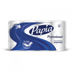 Бумага туалетная для диспенсера 3-слойная Papia Professional, белая, 17м, 8 рул/уп, 3 уп. (5060404)