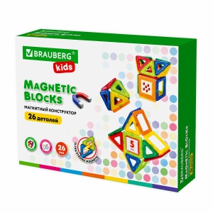 Конструктор магнитный Brauberg Kids Magnetic Blocks-26, 26 деталей (663844)