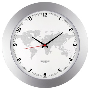 Часы настенные аналоговые Troyka 51570523, круглые, 30x30x5, серебристая рамка (51570523)