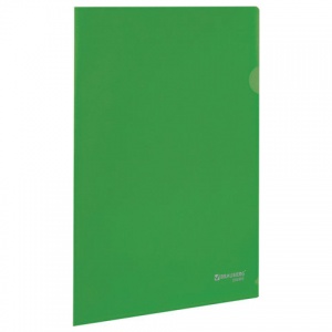 Папка-уголок Brauberg (А4, 150мкм, жесткий пластик) зеленая непрозрачная (224881)