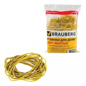 Резинка банковская универсальная Brauberg, d=60мм, желтая, натуральный каучук, 1кг в упаковке (440104)