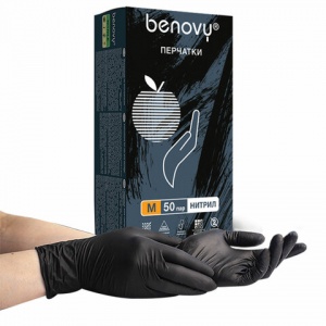 Перчатки одноразовые нитриловые смотровые Benovy Nitrile MultiColor, размер M, черные, 50 пар в упаковке, 10 уп.
