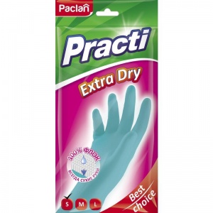 Перчатки защитные латексные Paclan Practi Extra Dry с хлопковым напылением, бирюзовые, размер 7 (S), 20 пар (407331)