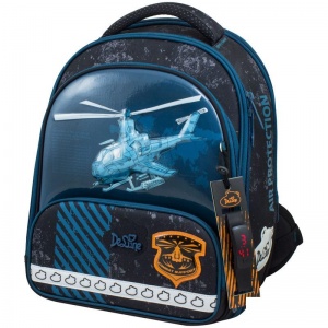 Ранец школьный DeLune "Вертолет", 280x160x370мм, 3 отделения, 1 карман, анатомическая спинка, с наполнением (9-118)