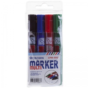 Набор перманентных маркеров Crown Multi Marker (3мм, круглый наконечник, 4 цвета) 4шт., чехол (CPM-800/4)