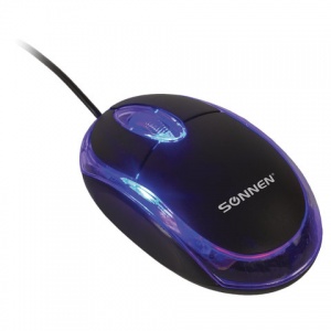Мышь оптическая проводная Sonnen М-204, USB, 1000 dpi, 2 кнопки + колесо-кнопка, подсветка, черная, 100шт.