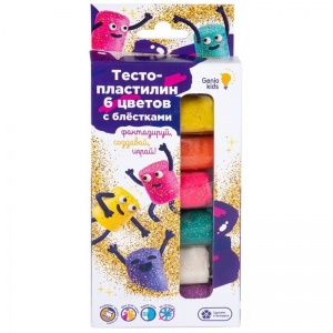 Набор для лепки Genio Kids "Тесто-пластилин", 6 цветов с блестками, картон, европодвес (TA1091)