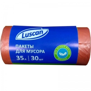 Пакеты для мусора 35л, Luscan (48х58см, 8мкм, красные) ПВД, 30шт. в рулоне