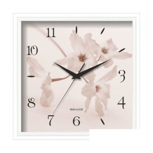 Часы настенные аналоговые Салют П-2А7-406, белый с рисунком "Цветы", белая рамка, 28х28х4см