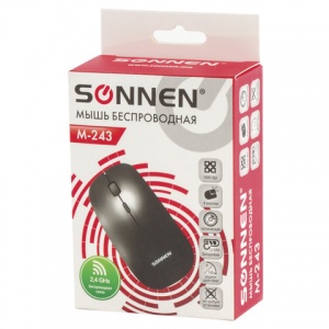 Мышь оптическая беспроводная Sonnen M-243, USB, 1600 dpi, 4 кнопки, цвет, черная/серый, 100шт.