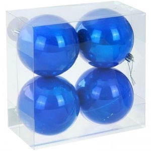 Набор елочных шаров, 4шт., 80мм, пластик, синий (18702)