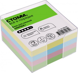 Блок-кубик для записей Стамм "Имидж", 80x80x40мм, цветной, прозрачный бокс (БЗ-884401), 30шт.