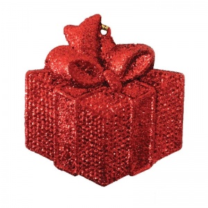 Елочное украшение пластиковое "Подарок", 8,5x8см, красный (77941)