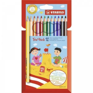 Карандаши цветные 12 цветов Stabilo Trio Jumbo (L=175мм, D=9мм, d=4.2мм, 3гр) картонная упаковка (203/12-01)