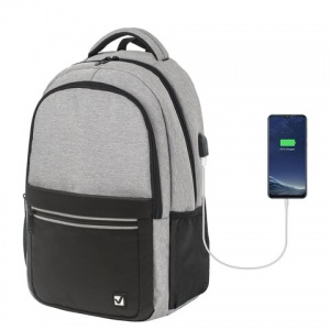 Рюкзак дорожный Brauberg Urban Detroit, с отделением для ноутбука, USB-порт, серый, 46х30х16см