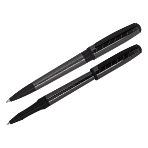 Набор Delucci "Marte": ручка шариковая 1мм и ручка-роллер 0,6мм, синие, корпус титан/черный, подарочная упаковка (CPn_11625)