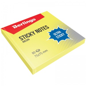 Стикеры (самоклеящийся блок) Berlingo Ultra Sticky, 75x75мм, желтый неон, 80 листов (LSn_39200)