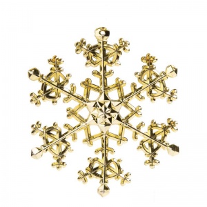 Елочное украшение пластиковое "Снежинка искристая", 11x11см, золото (77945)