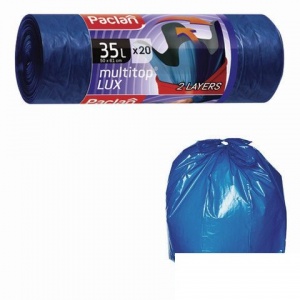 Пакеты для мусора 35л, Paclan Multitop Lux (60x81см, 25мкм, с ушками, синие) ПВД, 20шт. в рулоне, 8 уп. (134464)