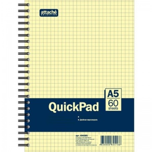 Бизнес-тетрадь А5 Attache QuickPad, 60 листов, клетка, на спирали, желтая