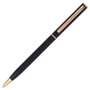Ручка шариковая автоматическая Brauberg Slim Black (бизнес-класса, корпус черный, золотистые детали, синий цвет чернил) 1шт. (141402)