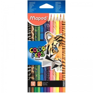 Карандаши цветные 12 цветов Maped Color'Peps Animals (L=175мм, D=7мм, d=3мм, 3гр) картонная упаковка (832212), 12 уп.