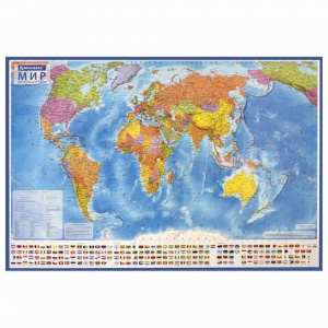 Настенная политическая карта мира Brauberg (масштаб 1:32 млн) 101х70см, с ламинацией, интерактивная, в тубусе, 3шт. (112382)