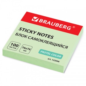 Стикеры (самоклеящийся блок) Brauberg, 76x76мм, зеленый, 100 листов (122696)
