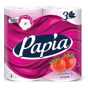 Бумага туалетная 3-слойная Papia Strawberry Dream, бело-розовая, 16.8м, 4шт. (5058577/5064992), 14 уп.