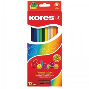 Карандаши цветные 12 цветов Kores Kolores (L=175мм, D=6.9мм, d=2.9мм, 3гр) + точилка, картонная упаковка (93312.01)