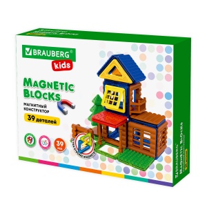 Конструктор магнитный Brauberg Kids Magnetic Build Blocks-39 "Построй дом", 39 деталей (663849)
