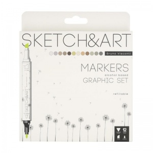 Набор маркеров для декорирования Sketch&Art Графика (3мм, 12 цветов, двусторонние) 12шт.