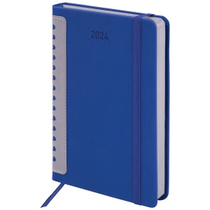 Ежедневник датированный на 2024 год А5 Brauberg "Original", синий/серый, 168 листов, кожзам soft touch, 138х213мм (114942)