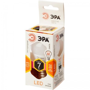 Лампа светодиодная Эра LED (7Вт, E27, шар) теплый белый, 10шт. (P45-7W-827-E27, Б0020550)