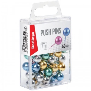 Кнопки силовые Berlingo, цветные металлизированные, 50шт., пласт. упак. (PN5020)