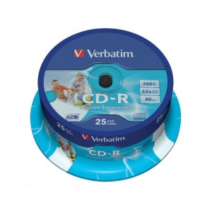 Оптический диск CD-R Verbatim 700Mb, 52x, cake box, printable, 25шт. (43439)