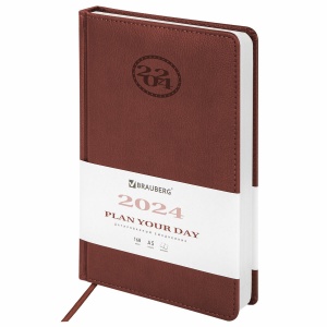 Ежедневник датированный на 2024 год А5 Brauberg "Favorite", коричневый, 168 листов, кожзам, 138х213мм (114823)