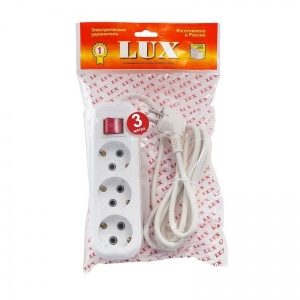 Сетевой удлинитель Lux, 3 розетки, 3м с заземлением и выключателем, белый
