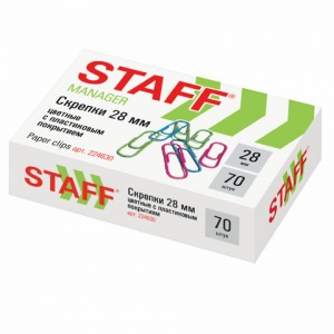 Скрепки Staff (28мм, цветные) картонная упаковка, 70шт. (224630)